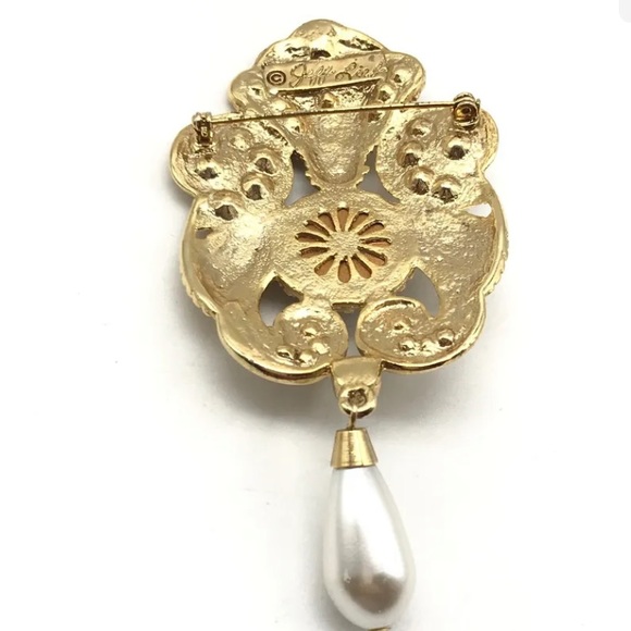 Vintage Jeff Lieb Signed Purple Cabochon Rhinestone Gold Tone Large Brooch Pin - Picture 3 of 3